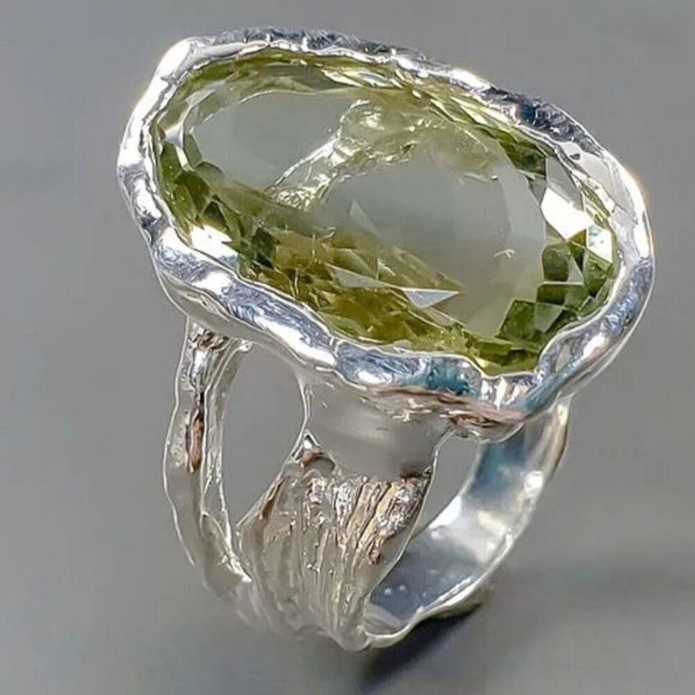16 ct Natural Green Amethyst 925 Sterling Silver Size 7 - Picture 1 of 10